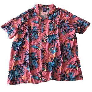 Disney Stitch Print Hawaiian Mens Shirt Button Down Tropical Pink Size 3XL